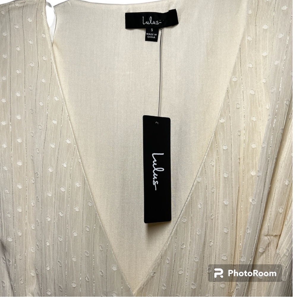 Lulu’s NWT Cream Dotted Ruffled Wrap Midi Dress - S - Picture 6 of 11